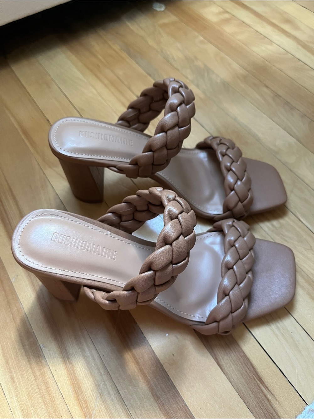 Braided Strap Tan Block Heel Sandals